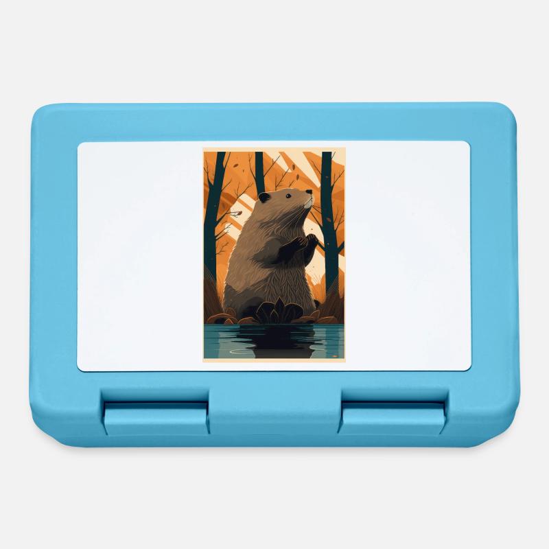 Beaver Comic Manga Anime Style Animal Mignon - Boîte à goûter - bleu saphir
