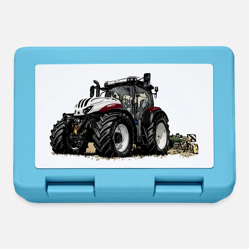 Traktor Steyr 6145 bei der Arbeit - Brotdose - Saphirblau