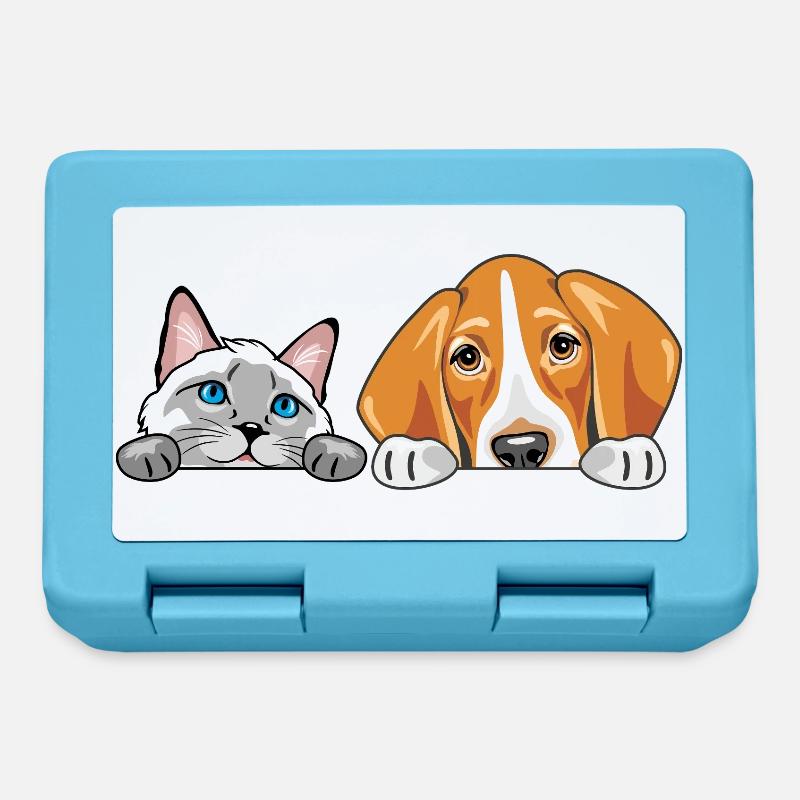 Peeking_Siamese_cat_and_Foxhound_dog - Boîte à goûter - bleu saphir