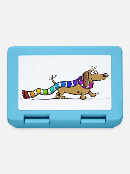 Dackel mit Regenbogen Schal Cartoon Dachshund Hund - Brotdose - Saphirblau