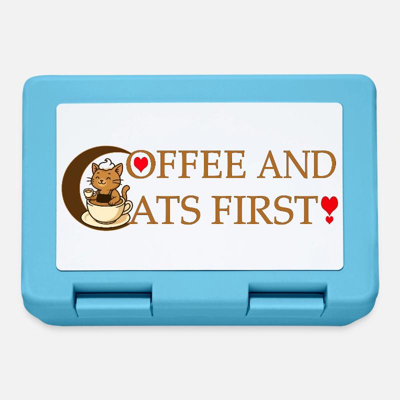 Coffee and cats first - Lunchbox - sapphire blue