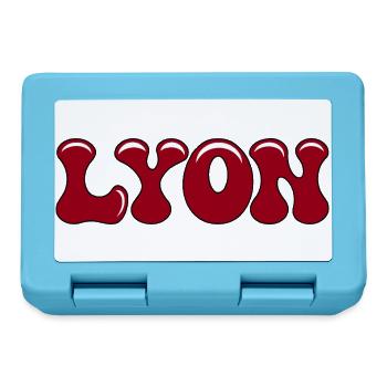 Lyon Retro Groovy Typografie Blasen Rot Burgund - Brotdose - Saphirblau - Vorne