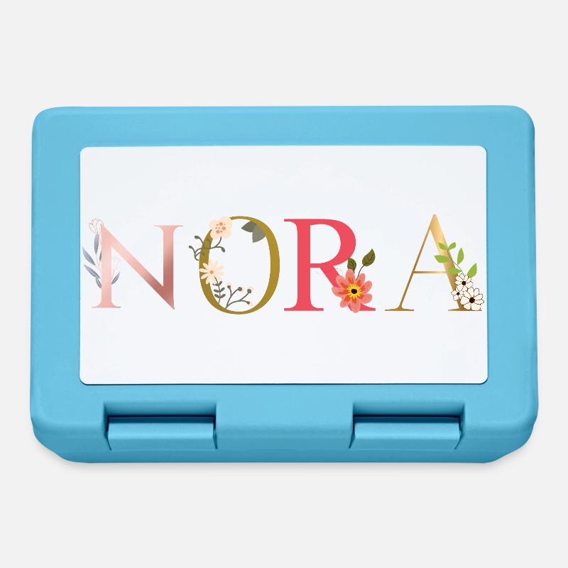 Nom NORA décoré de fleurs - Boîte à goûter - bleu saphir
