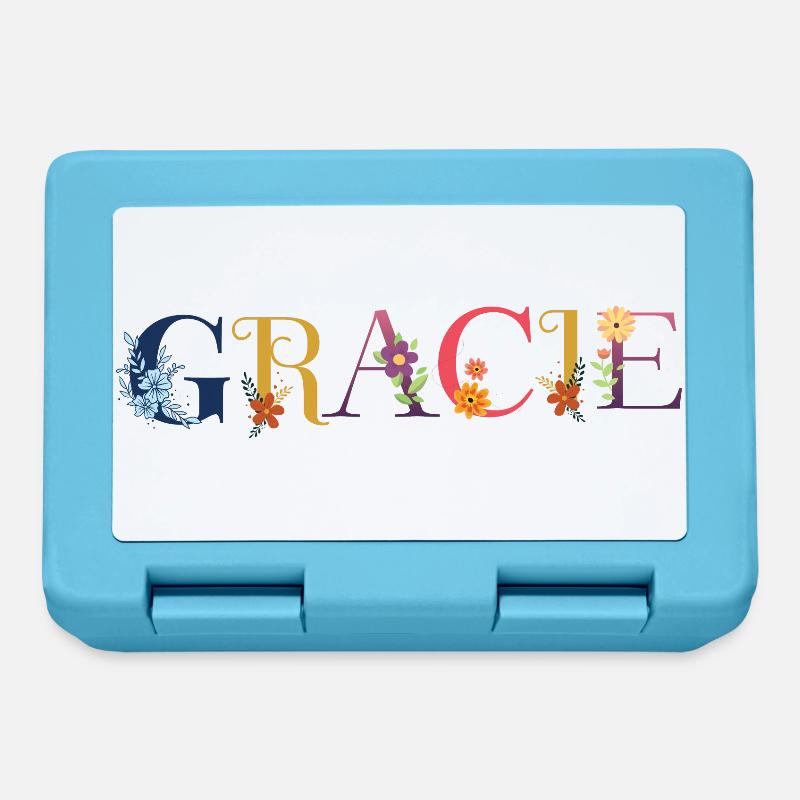Le nom de GRACIE est décoré de fleurs - Boîte à goûter - bleu saphir