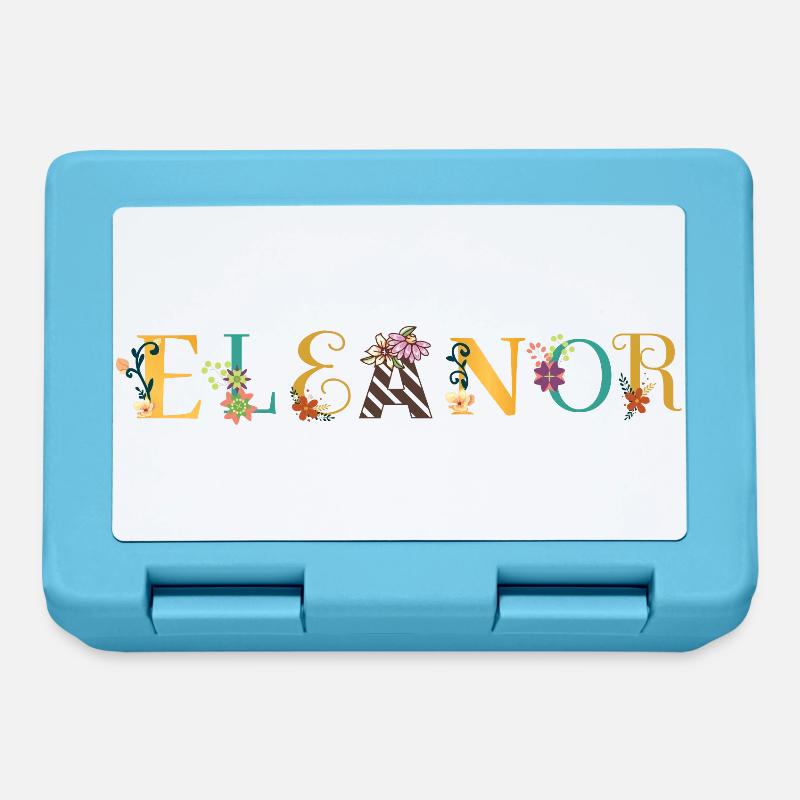 Art du nom ELEANOR avec des fleurs brodées - Boîte à goûter - bleu saphir