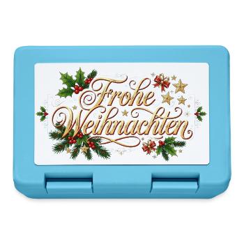 Frohe Weihnachten - Goldener Schriftzug - Brotdose - Saphirblau - Vorne