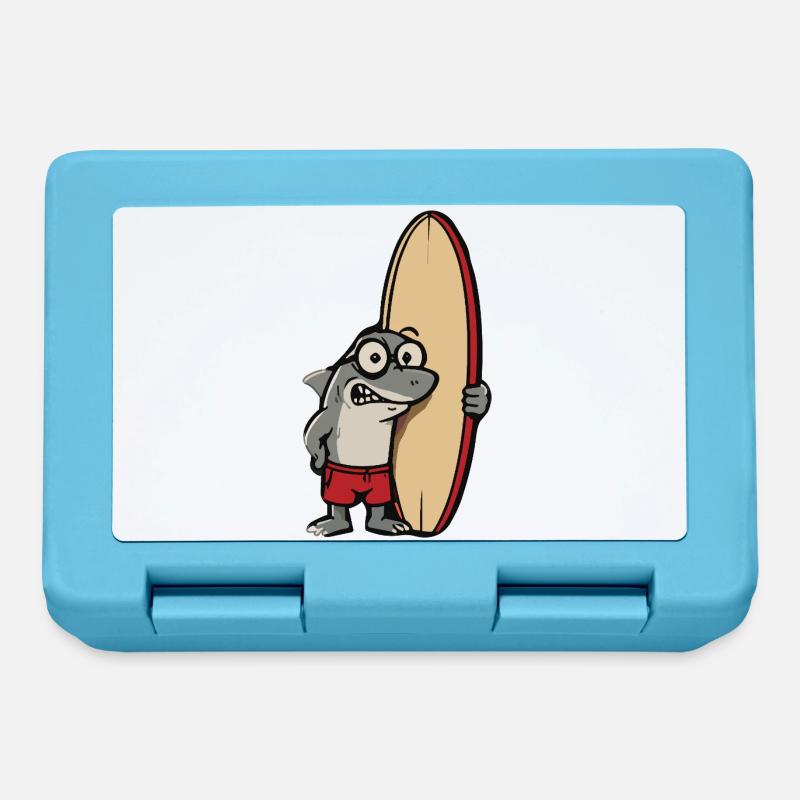 Dessin animé requin surfeur avec planche de surf - Boîte à goûter - bleu saphir