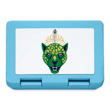 Grüner Leopard mit Feder - Brotdose - Saphirblau - Vorne