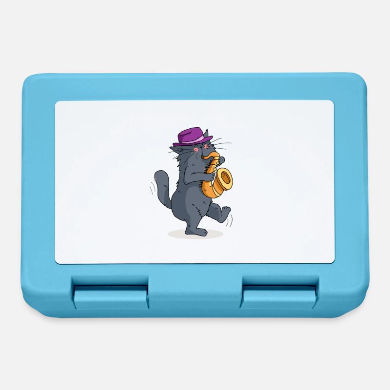 Mrou le chat saxophoniste - Boîte à goûter - bleu saphir