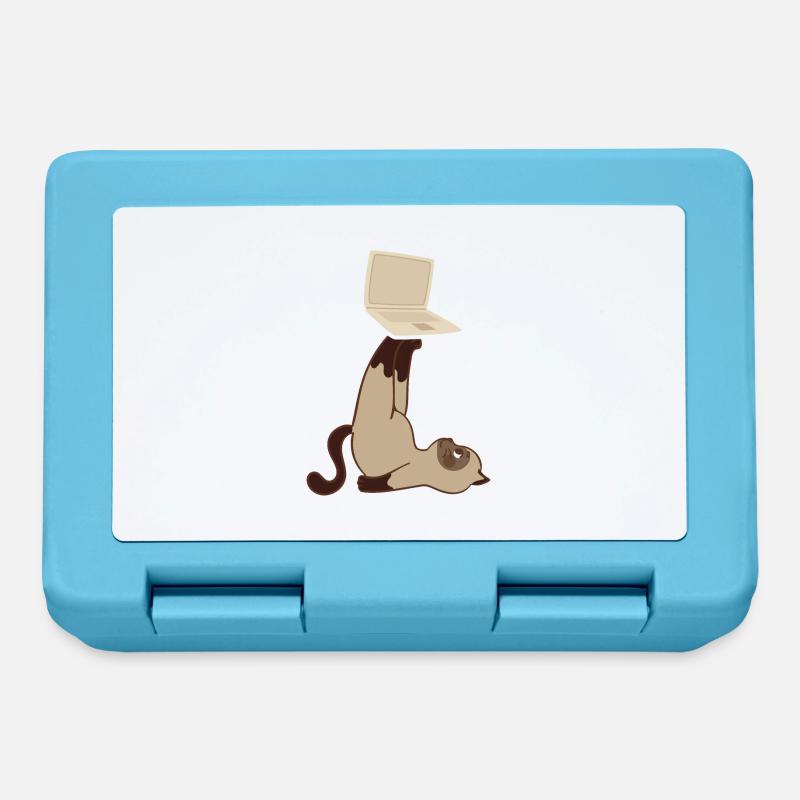Chat avec ordinateur portable - Boîte à goûter - bleu saphir