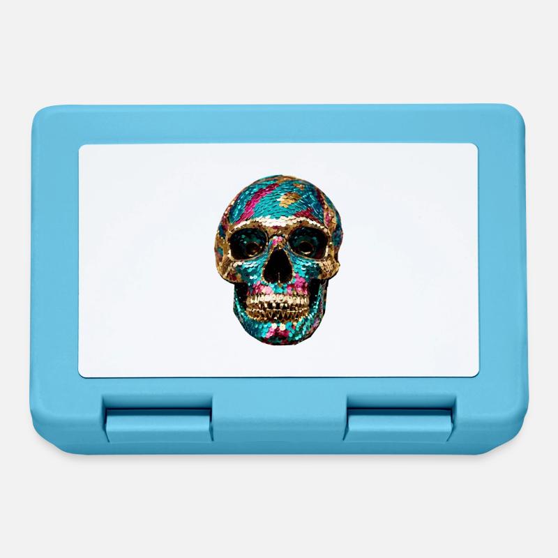 Skull, metallic, sequins, rivets, gold, silver - Lunchbox - sapphire blue