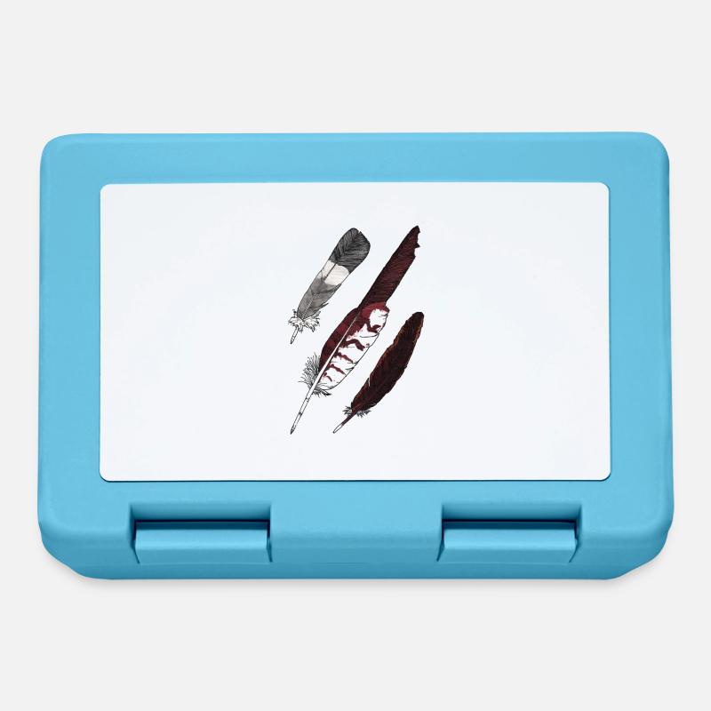 Feather Collection - Three Feathers Hand Drawn - Lunchbox - sapphire blue