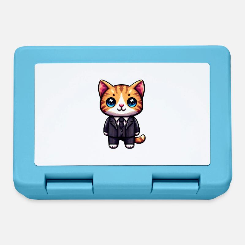 Chat Pixel Art - Boîte à goûter - bleu saphir