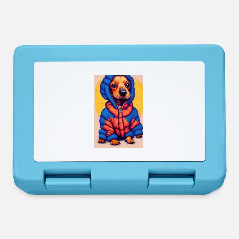 Pop-Art Dackel mit Oversized Puffer-Jacket - Brotdose - Saphirblau