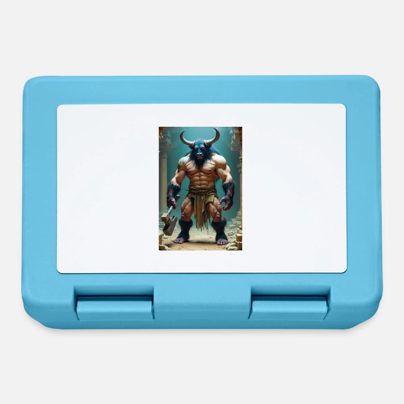 Minotaur, massive bull-headed warrior gripping axe - Lunchbox - sapphire blue