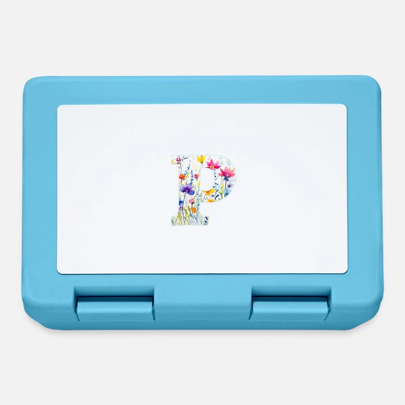 Letter P, Monogram, Floral Pattern - Lunchbox - sapphire blue