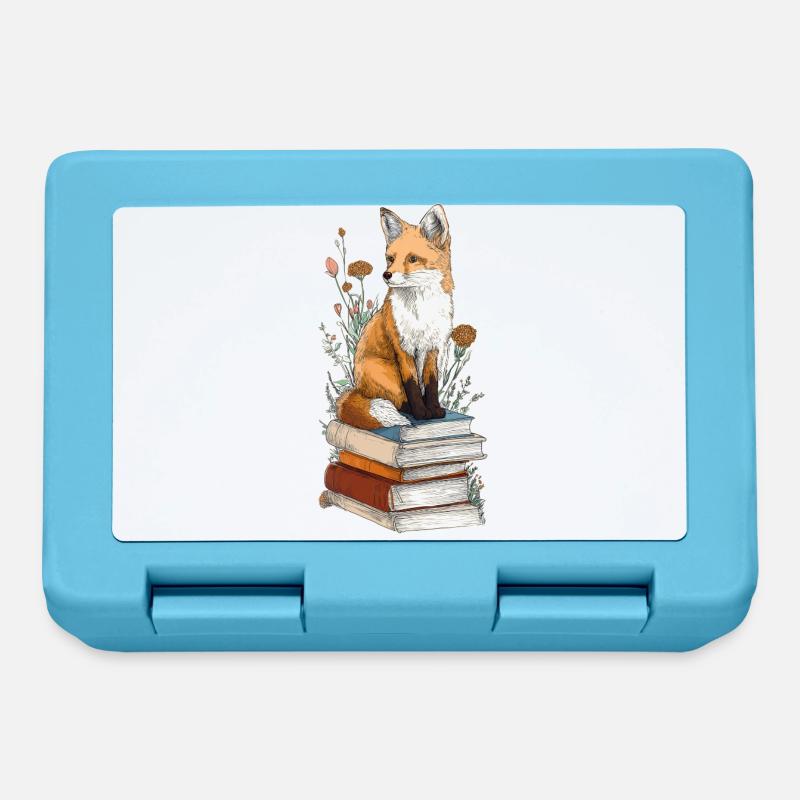 Fuchs auf Bücherstapel - Brotdose - Saphirblau