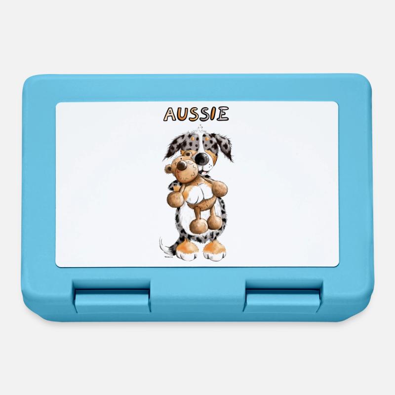 Aussie mit Teddy - Brotdose - Saphirblau