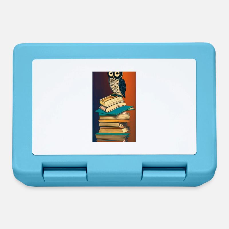 Comic Cartoon Cute Book Owl Owl Book Stack - Lunchbox - sapphire blue