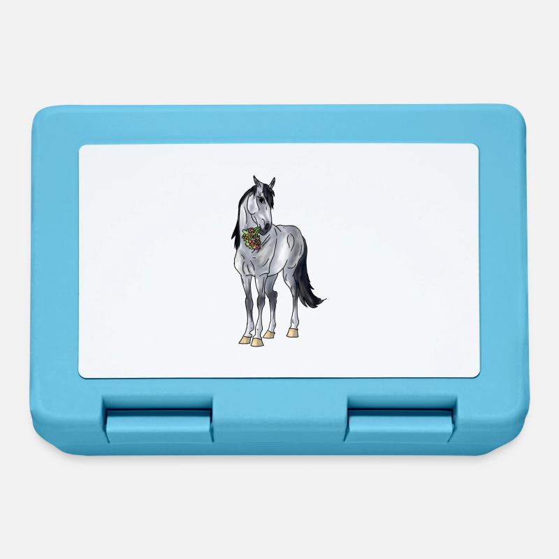 süßes Pferd mit Blumenstrauß - Brotdose - Saphirblau