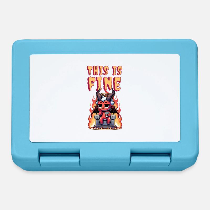 cute devil with coffee | this is fine meme - Lunchbox - sapphire blue