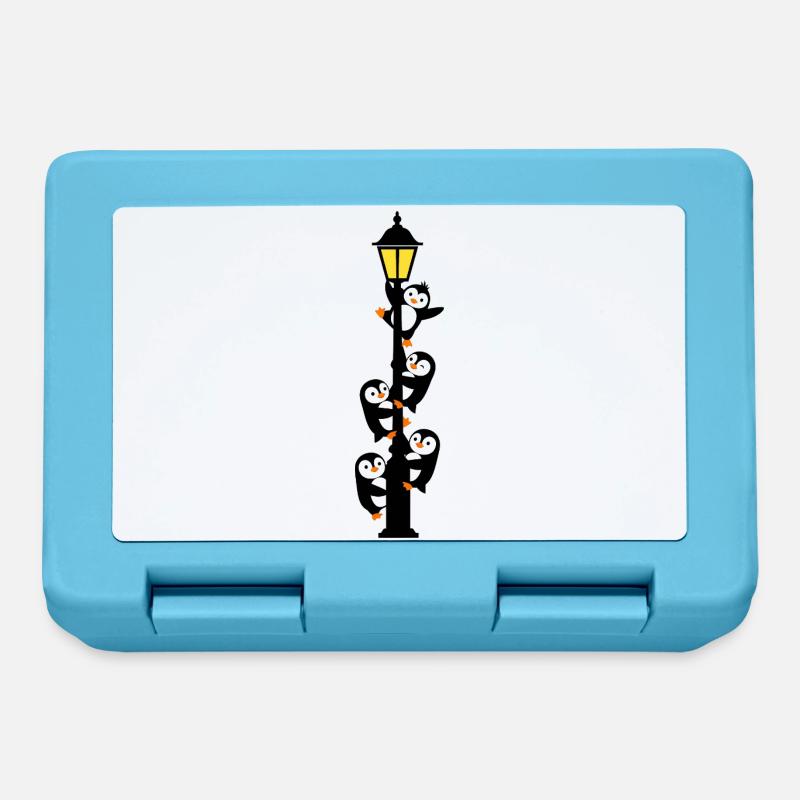 Pingouins autour d'une lampadaire - Boîte à goûter - bleu saphir