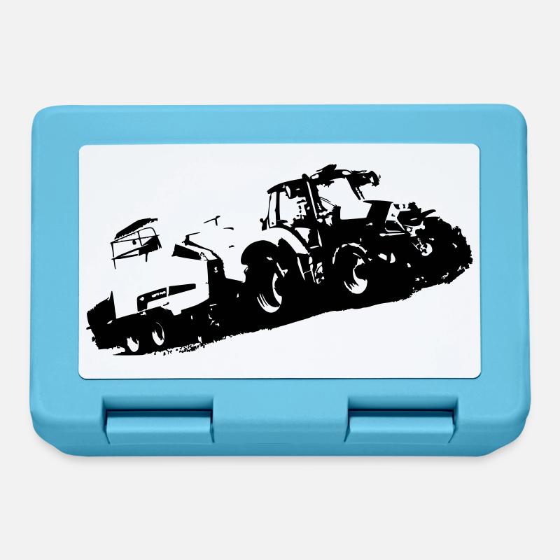 Deutz Traktor beim Strohpressen - Brotdose - Saphirblau