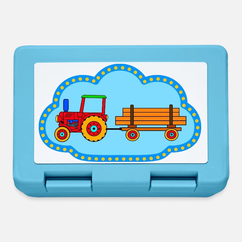 Roter Traktor / Traktor mit Hänger - Brotdose - Saphirblau