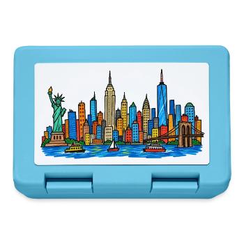 Bunte New York Skyline im Kinder-Kritzelstil - Brotdose - Saphirblau - Vorne