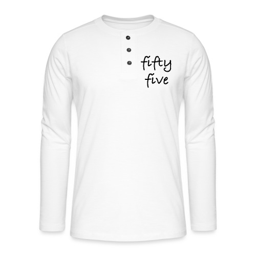 Fiftyfive -teksti mustana kahdessa rivissä - Henley pitkähihainen paita
