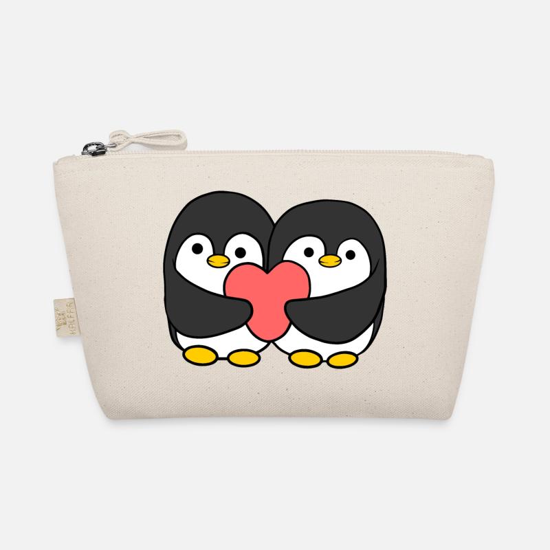 Comic Pinguin Paar das ein Herz hält Bio-Täschchen