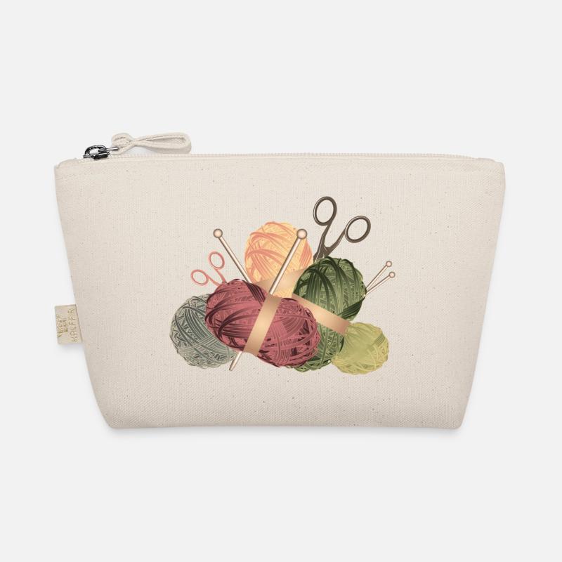 Wollknäuel & Stricknadeln mit Scheren Bio-Täschchen