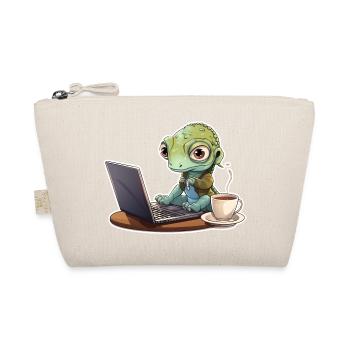 Gecko Home Office Kaffee Laptop Lustig Shirt - Bio-Täschchen - Natur - Vorne