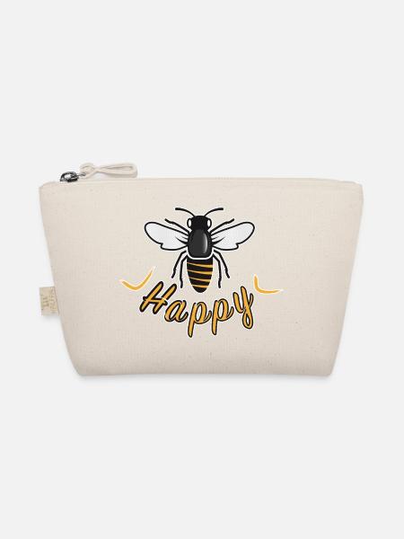 Happy bee with 'Happy' lettering - Organic Pouch - nature - Front
