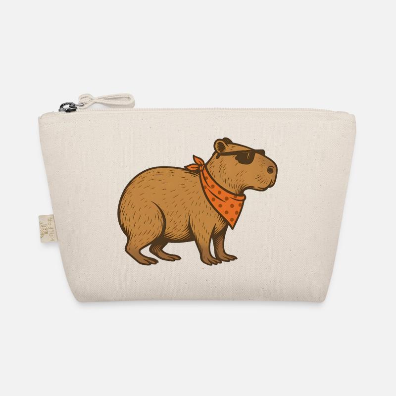 Cooles Capybara mit Sonnenbrille und orangefarbenem Bandana - Bio-Täschchen - Natur