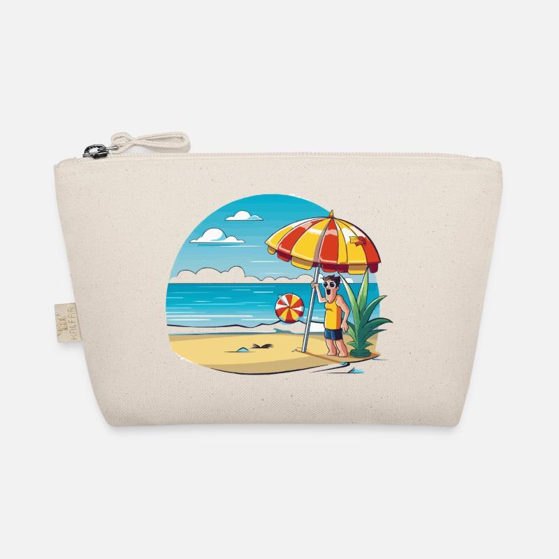 Dessin animé de vacances à la plage avec parapluie Trousse biologique