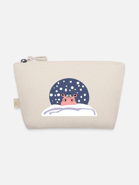 schnee hippo nilpferd weihnachten winter santa - Bio-Täschchen - Natur