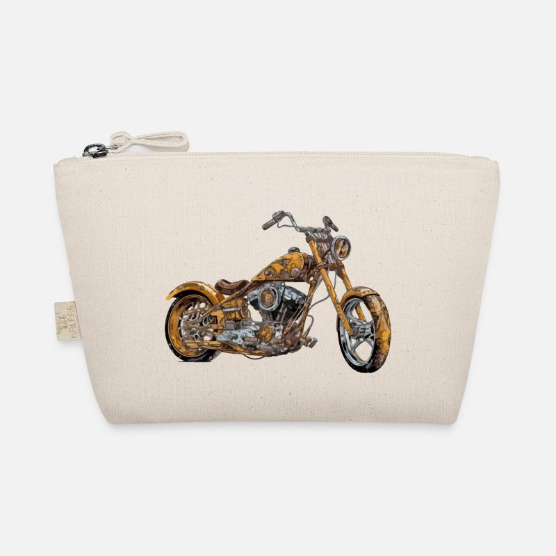 Orangefarbenes Chopper-Motorrad Nr. 2 - Bio-Täschchen - Natur