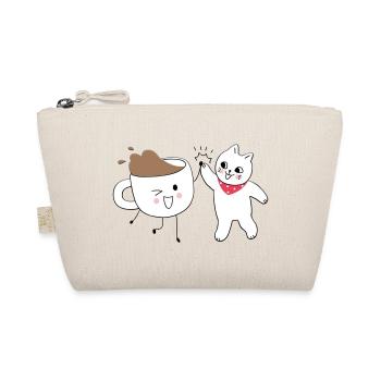 Süße Katze und Kaffeetasse High Five - Bio-Täschchen - Natur - Vorne