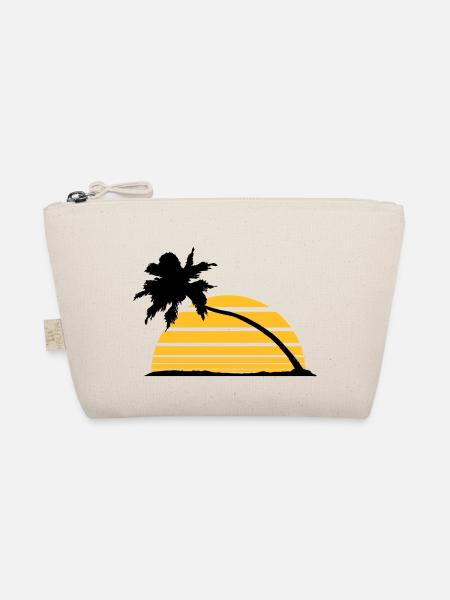 sun stripes lines silhouette palm beach sea - Organic Pouch - nature