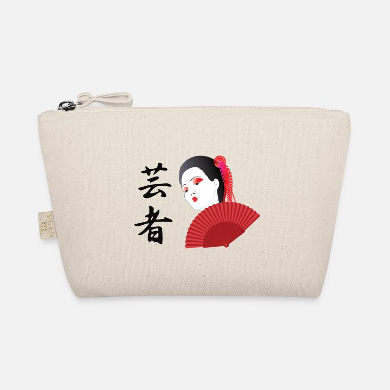 Geisha mit Kaligraphie wird Geisha und Handfan - Bio-Täschchen - Natur