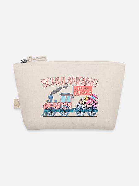 Schulanfang 2023 Eisenbahn mit Fußball rosa - Bio-Täschchen - Natur
