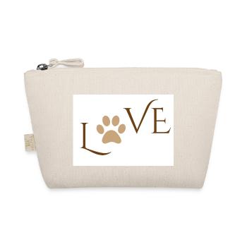 Love Word with Brown Dog or Cat Animal Paw Print - Organic Pouch - nature - Front