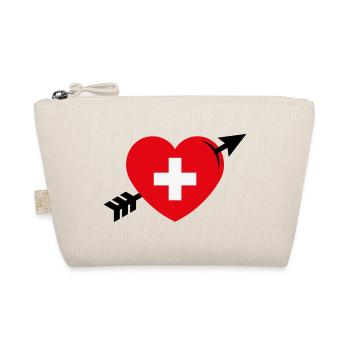 Herz Mit Schweizerkreuz Und Pfeil (Schweiz / 3C) - Bio-Täschchen - Natur - Vorne