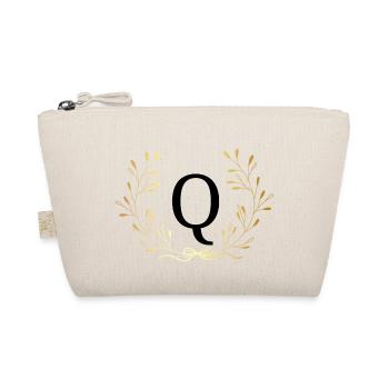 Letter Q Gold Floral Crown - Organic Pouch - nature - Front