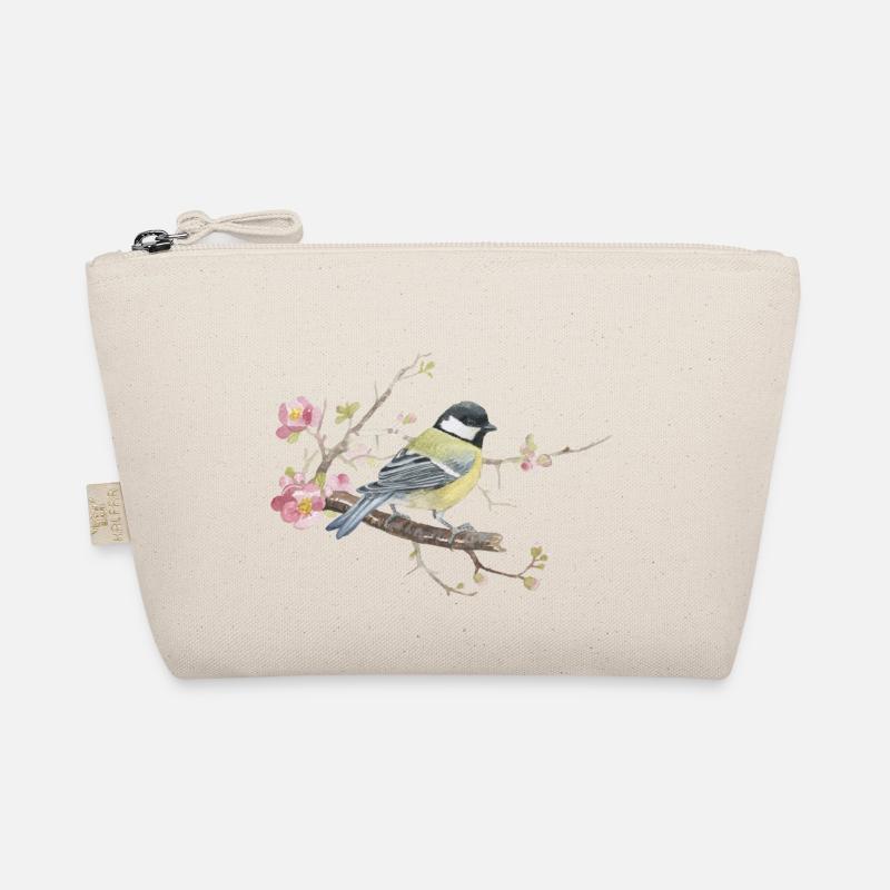 Kohlmeise auf Kirschblüte Liebevolle Aquarell - Bio-Täschchen - Natur