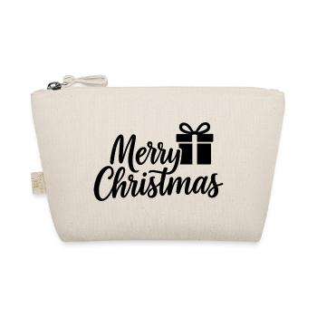 Merry-Christmas Schriftzug mit Geschenkbox - Bio-Täschchen - Natur - Vorne