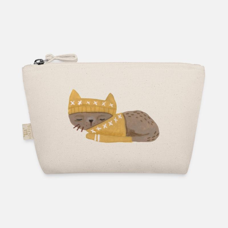 Schlafende Katze mit gelber Mütze Sticker - Bio-Täschchen - Natur