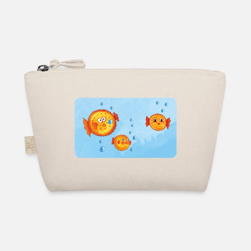 Fische - Lustige orange Kugelfische mit Luftblasen - Bio-Täschchen - Natur