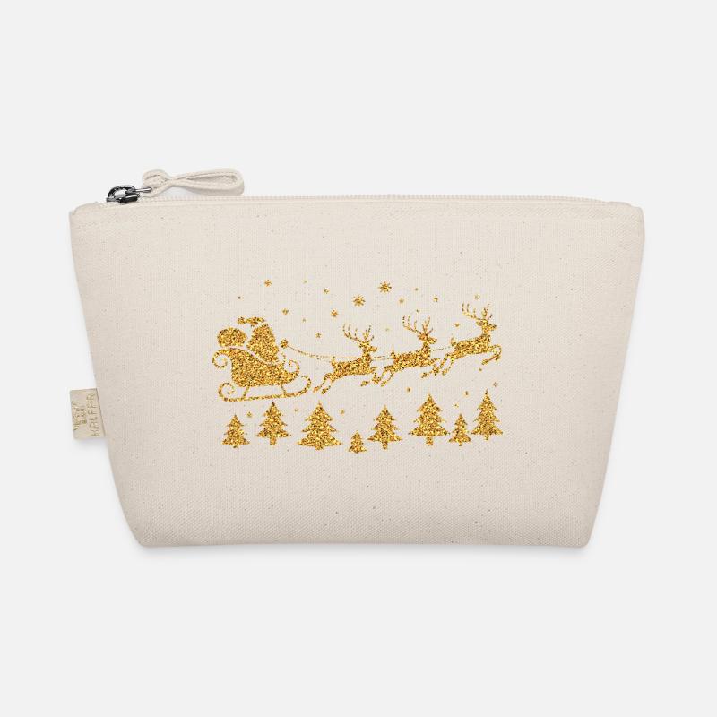 Weihnachtsmann Rentier Santa Schlitten gold edel - Bio-Täschchen - Natur